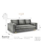 Canapé Convertible avec Coffre de rangement Santo 3 Places en Velours gris - 225x100x96 cm